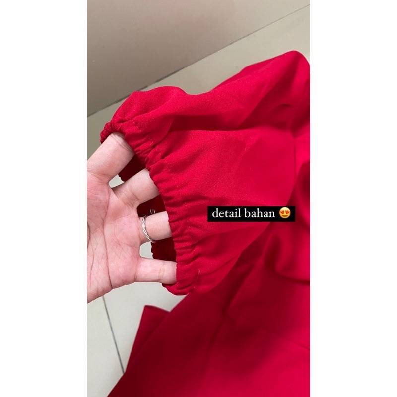 Red Dress Puffy Sleeves Slit