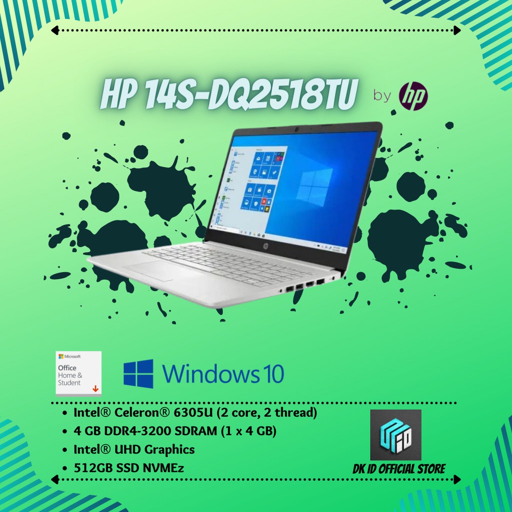 Laptop HP 14s-dq2518TU Celeron 6305U 512GB SSD 4GB Intel UHD Win10+OHS