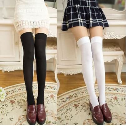 ST-01kaos kaki STOCKING SEPAHA POLOS hitam black putih white beige overknee socks