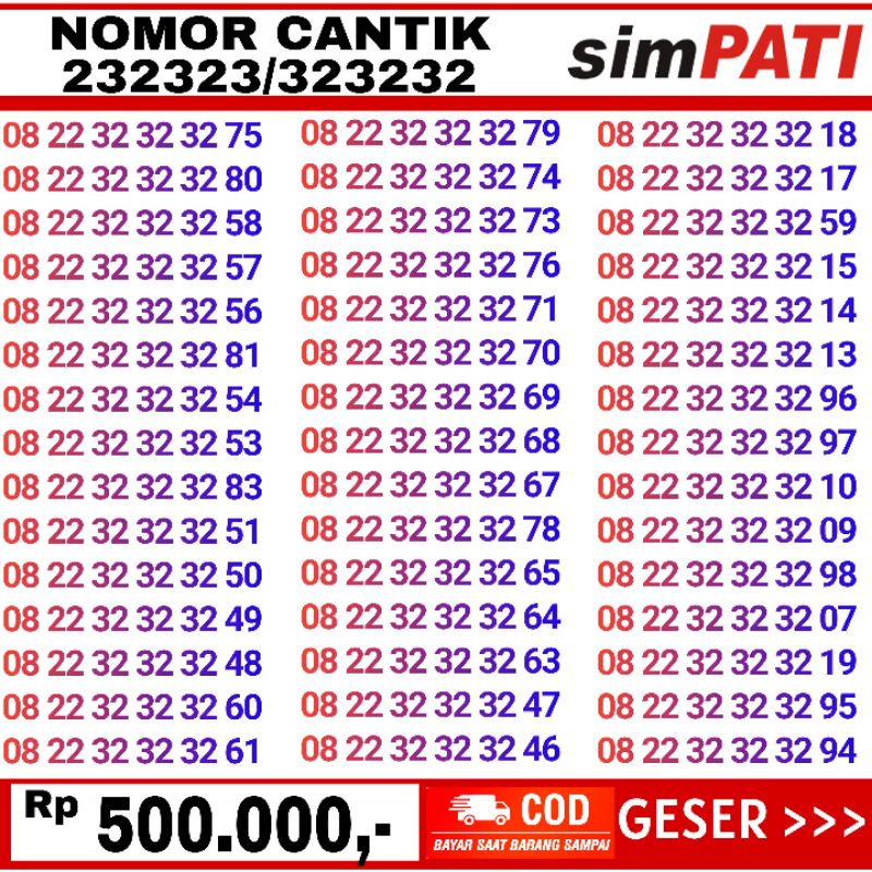 nomor cantik telkomsel simpati 2 323232 atau 232323 2