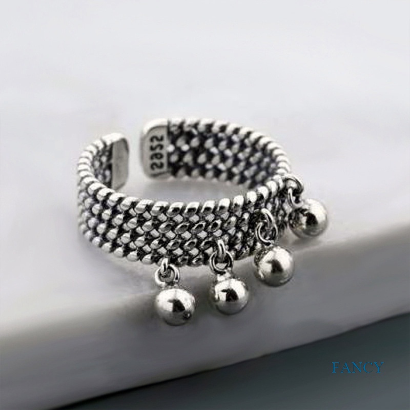 Foxanry Cincin Silver 925 Gaya Punk Vintage Motif Geometri Aksen Rumbai Untuk Perhiasan Wanita / Pesta