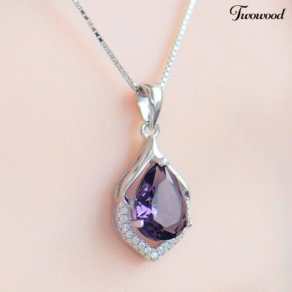 Twowood Purple Faux Crystal Women Necklace Hollow Alloy Shining Luxury Sweater Necklace Jewelry Accessories