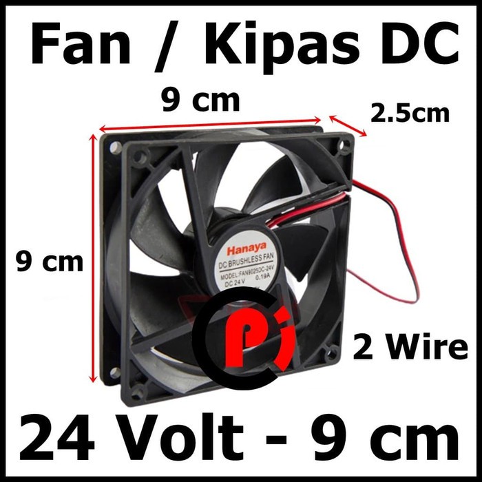 Kipas Cooling Fan DC 24 Volt 2 Wire 90x90x25mm 24V 9cm