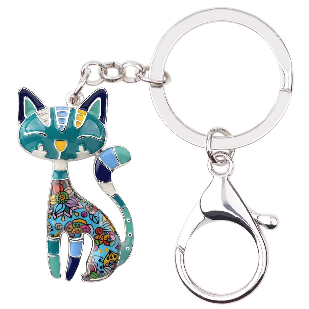 Gantungan Kunci Bentuk Kucing Motif Bunga Bahan Alloy Untuk Aksesoris Tas Wanita Charms