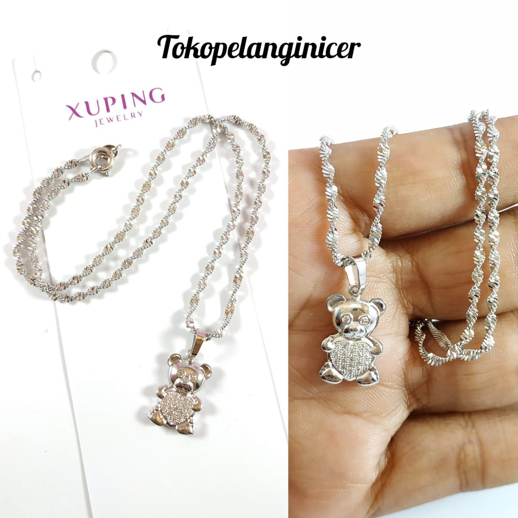 Kalung @Xuping - vier Klaung Anak Model Permata Teddy Bear Silver Anti Karat