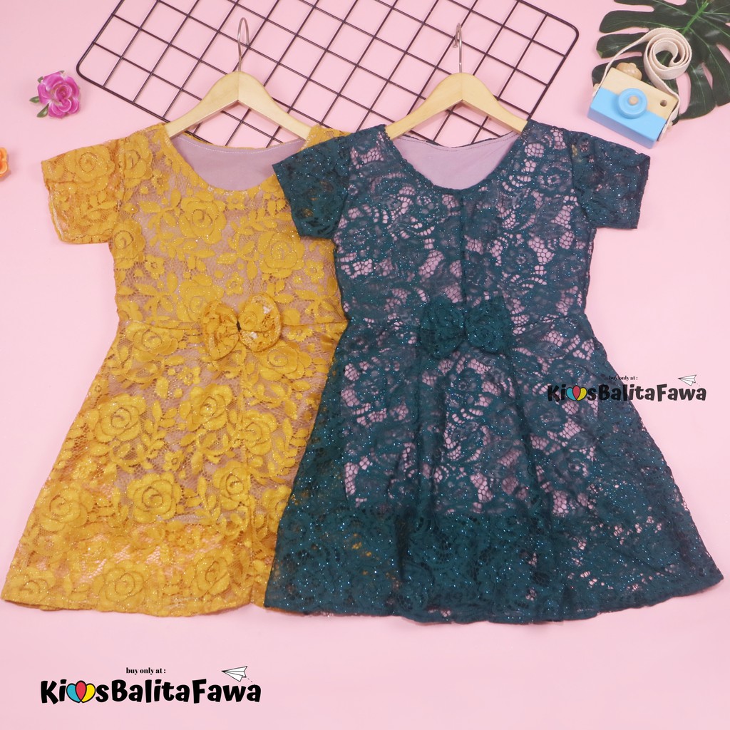 Dress Icha Brukat uk 4-5 Tahun / Dres Brokat Anak Perempuan Gaun Brukat Pesta Baju Import Baby Cewek