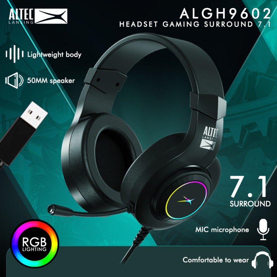 Headset Headphone Gaming Altec Lansing ALGH 9602 RGB 7.1 SURROUND USB