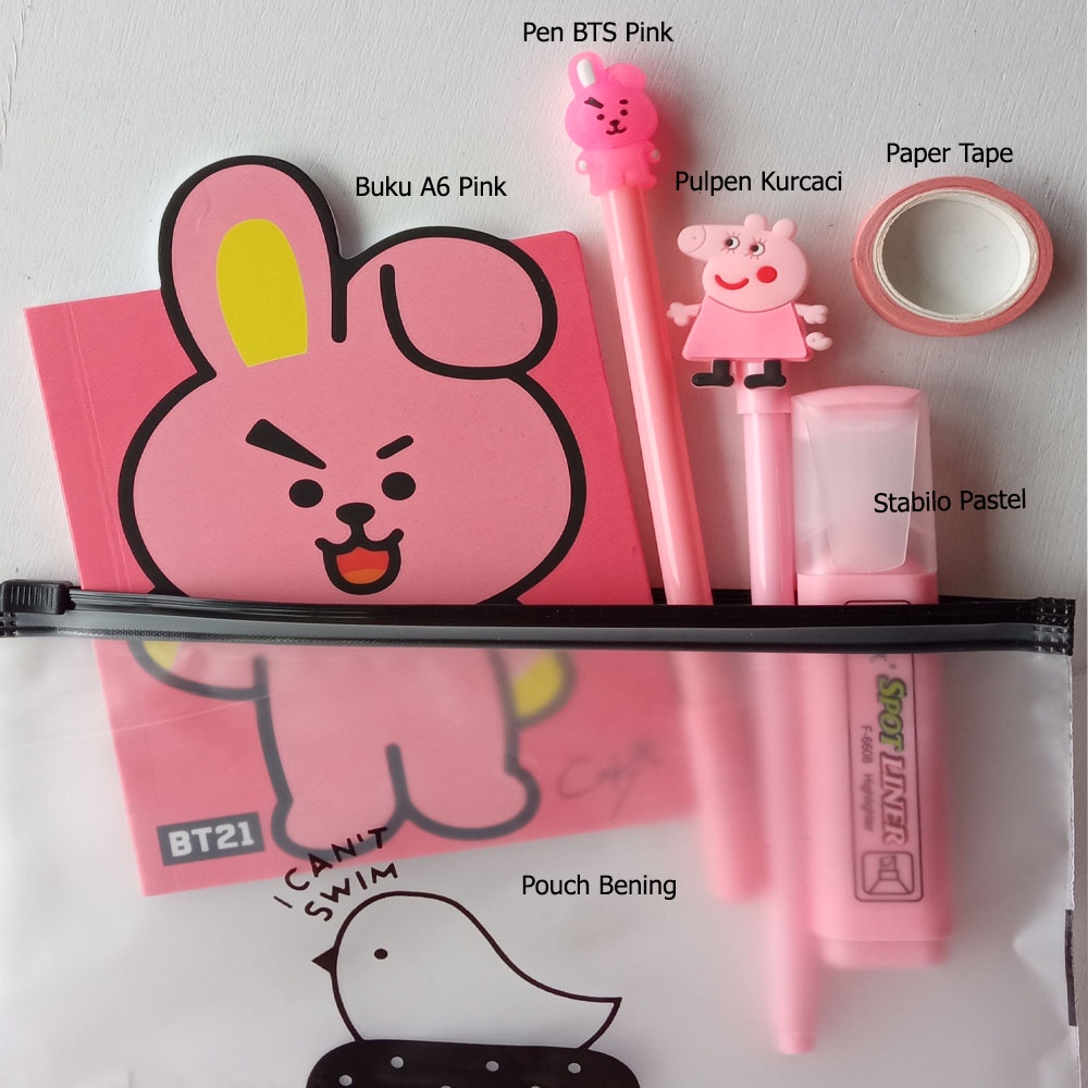 

PAKET ALAT TULIS / ALAT TULIS SET KPOP / STATIONERY SET / BUKU BTS CHOOKY PULPEN GEL BTS21 POUCH ZIP