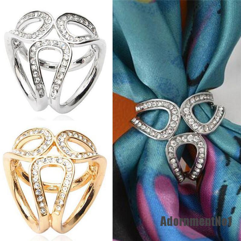 (Adornmentno1) Klip Buckle Holder Scarf / Syal Aksen Berlian Imitasi Warna Silver / Gold Untuk Wanita