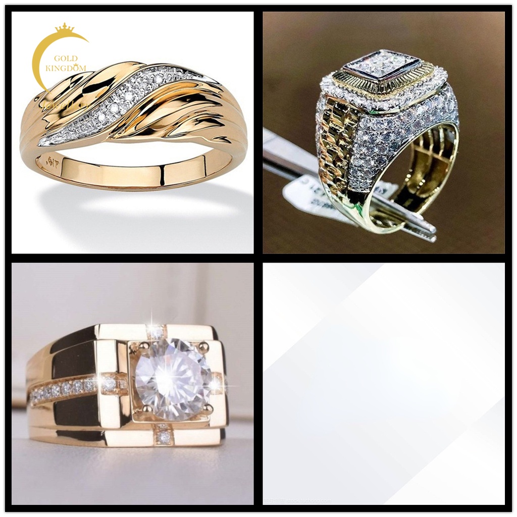 Cincin Pria Electroplating Hias Batu Permata Kristal Berlian Cicin Emas titanium Punk