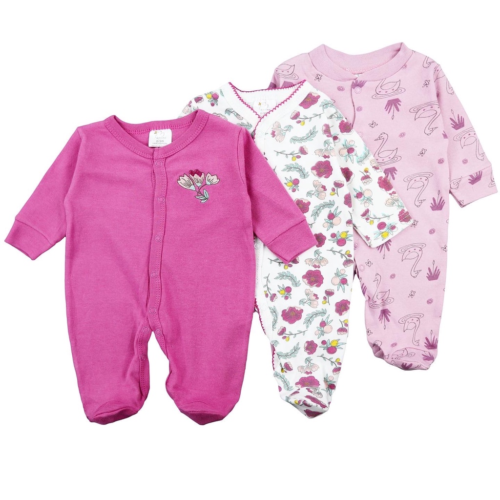 babysuit bayi 3 set motif angsa bahan katun