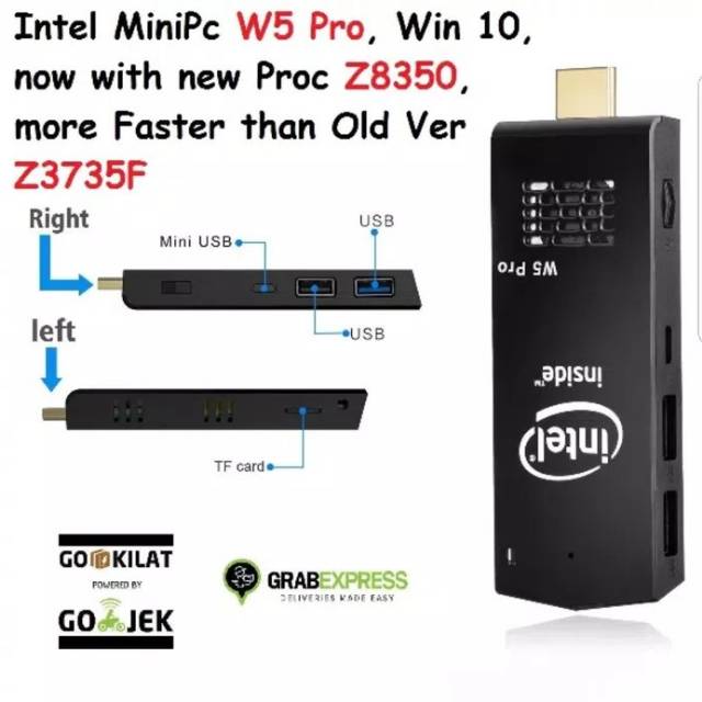 Intel Compute Stick MiniPC W5 Pro Quadcore X5 Z8350 Windows 10 64 Bit Original USB 3.0 HDMI ada Fan