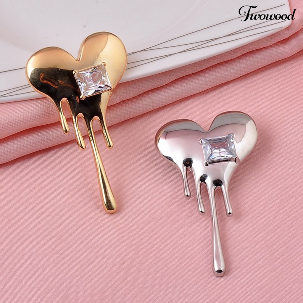 Twowood Mini Exquisite Lapel Pin Gift Heart Shaped White Cubic Zirconia Brooch Pin Costume Accessories