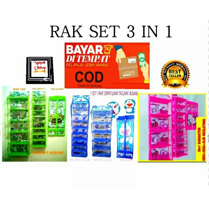 RAK GANTUNG SET 3 IN 1 ( Rak Sepatu, Rak Tas, Rak Jilbab) BISA COD