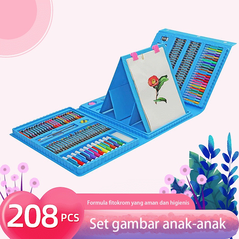 208 buah lukisan anak-anak set dengan papan gambar kuas cat air pena krayon warna pastel minyak memimpin kotak hadiah hadiah