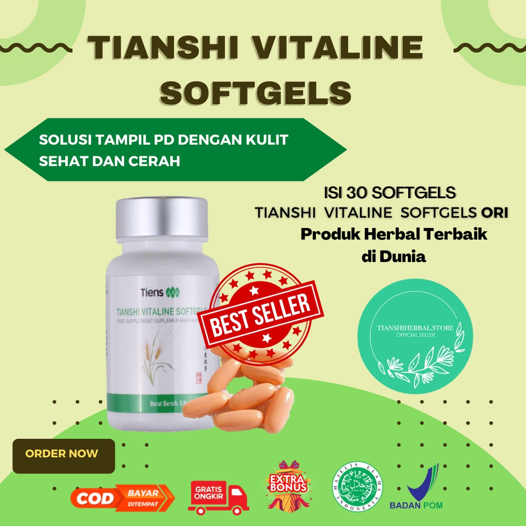 (1 BOTOL) 30 KAPSUL TIANSHI VITALINE SOFTGELS CAPSULES|| PEMUTIH KULIT|| PENCERAH KULIT|| MEMBUAT BI