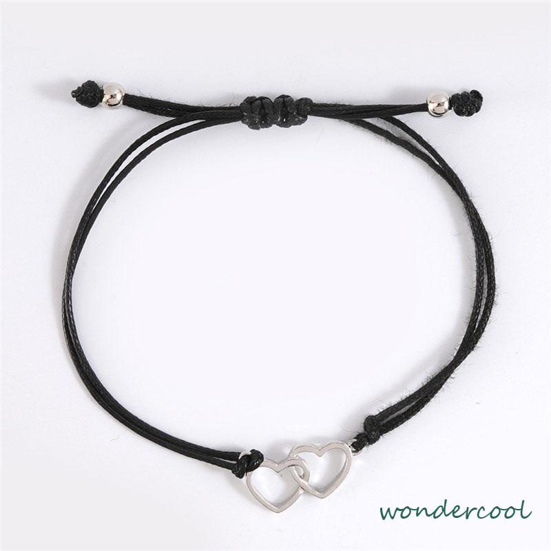 2 Pcs Fashion Ganda Bentuk Hati Gelang Adjustable Tenun Wanita Pria Gelang Pasangan Hadiah Perhiasan Aksesoris -Won