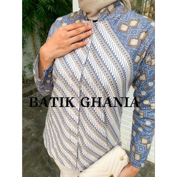 BLOUSE BATIK ATASAN BATIK WANITA LENGAN PANJANG KANCING DEPAN MOTIF KOTAK SENOO