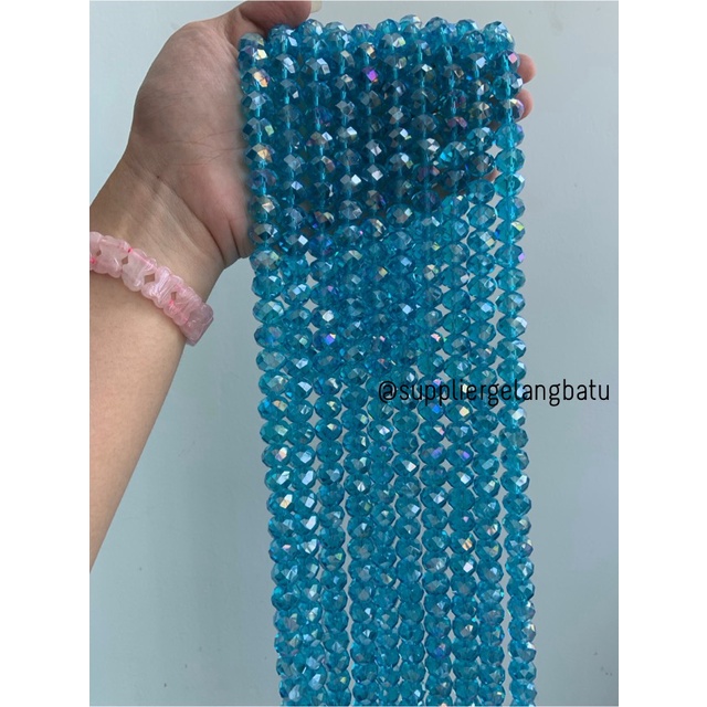 Crystal Ceko 14mm Soft Blue QUARTZ kristal kuarsa biru laut bahan craft bahan kalung gelang anting strap mask kerajinan tangan craft citayam fashion week etink vintage elegan bali manik crystal