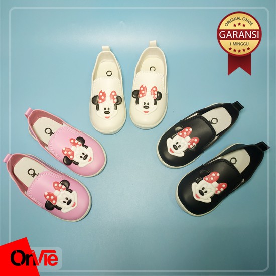 Sepatu Slip On Anak Perempuan Motif Minnie Mouse Karet 3D | Sepatu Kids Onvie