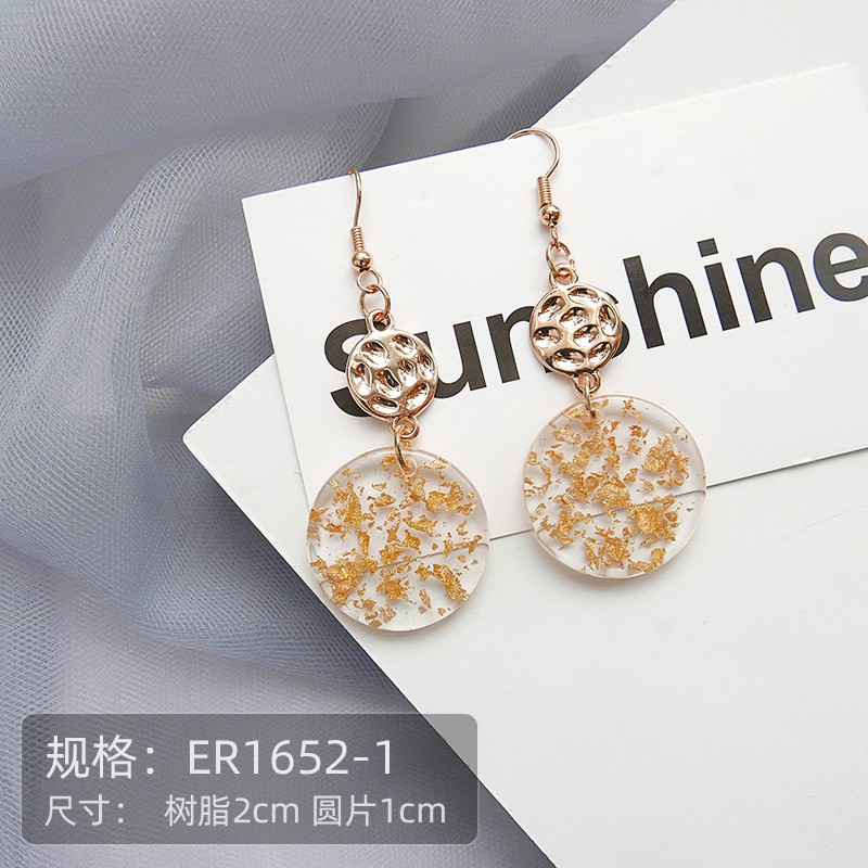 [littlecrab] Anting Wanita Korea Emas Rantai Bling Anting Elegan Simple Persegi Bujur Sangkar Putih Permata Gold Woman Earrings Emas Permata Anting Berkualitas Korean Style-1