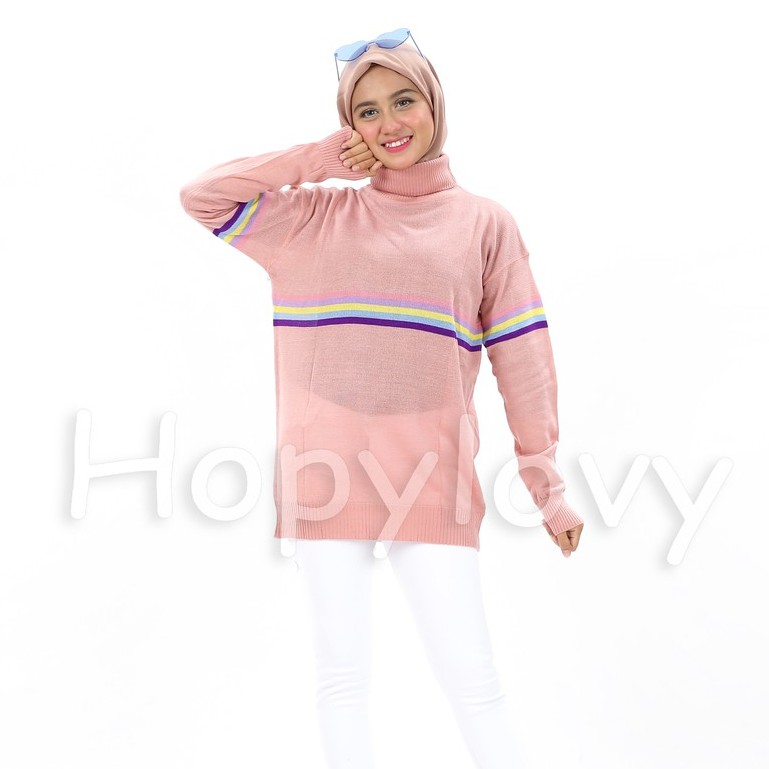 Sweater Wanita Rajut Turtleneck Rainbow Meilina HOPYLOVY SALE | Sweater Rajut| Outer Rajut