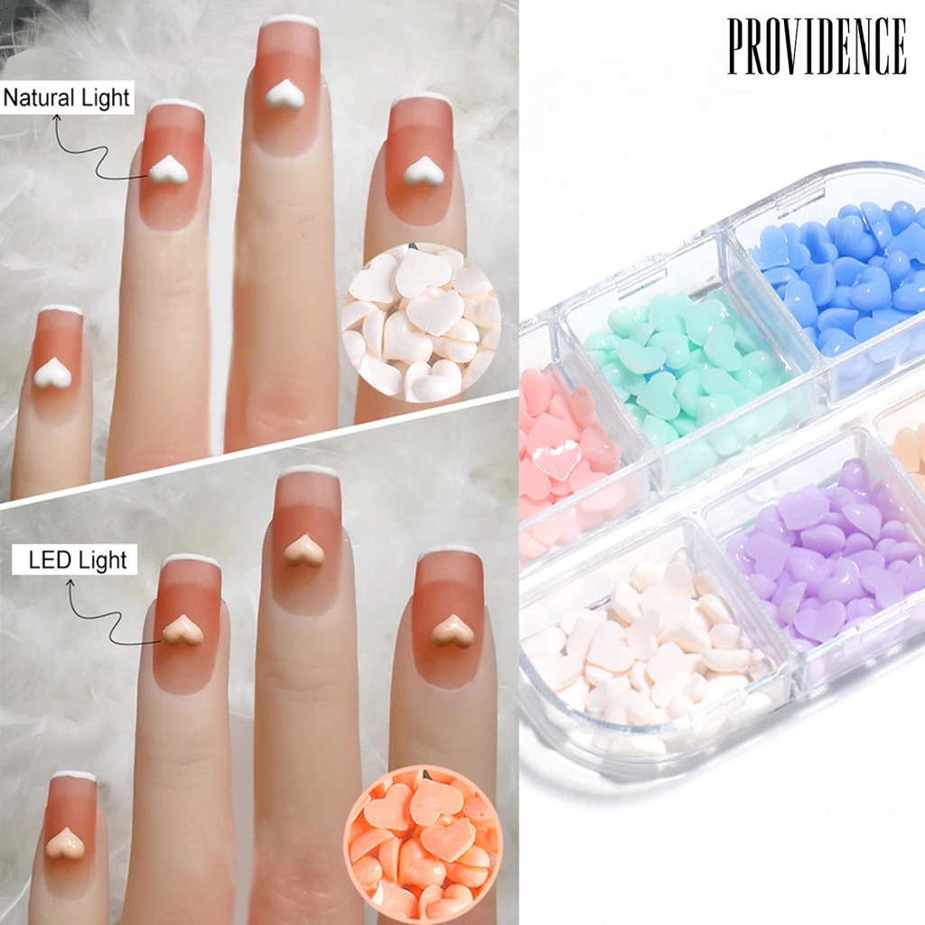 Providence 6Grids/Box Nail Heart Ornament Flat Back 3D Effect Color Changing White Pink Heart Nail Art Decorations Charms for Manicure