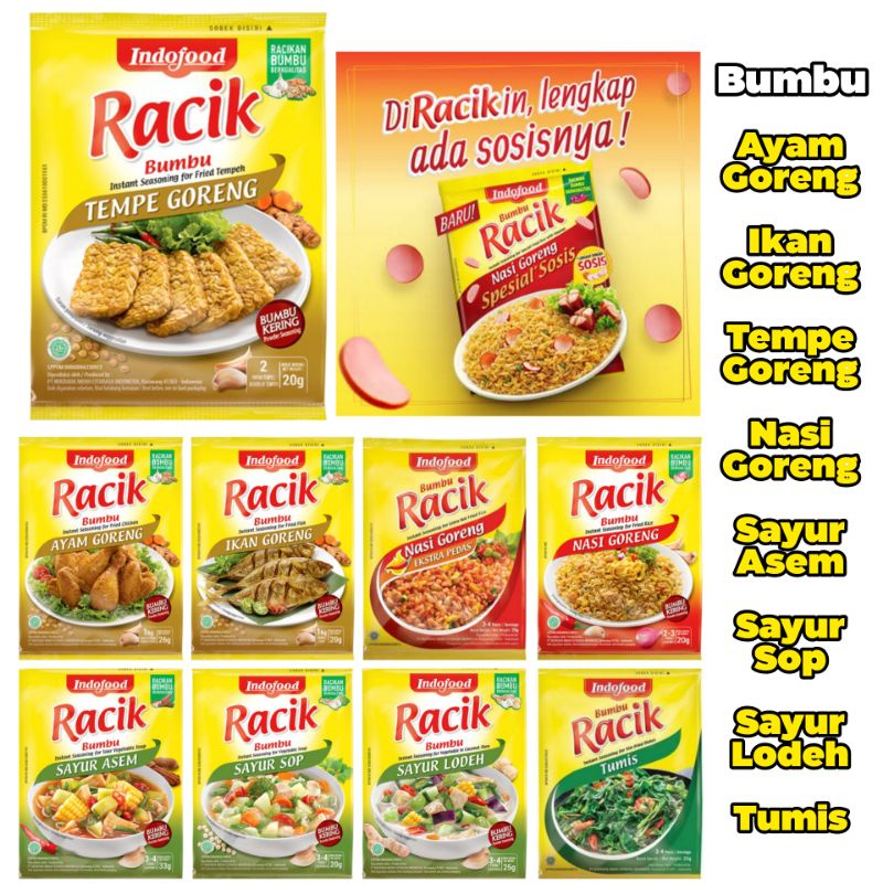 

BUMBU RACIK INDOFOOD - Bumbu Tempe Ayam Ikan Sayur Sop Tumis Lodeh Asem & Nasi Goreng - TemuPawon