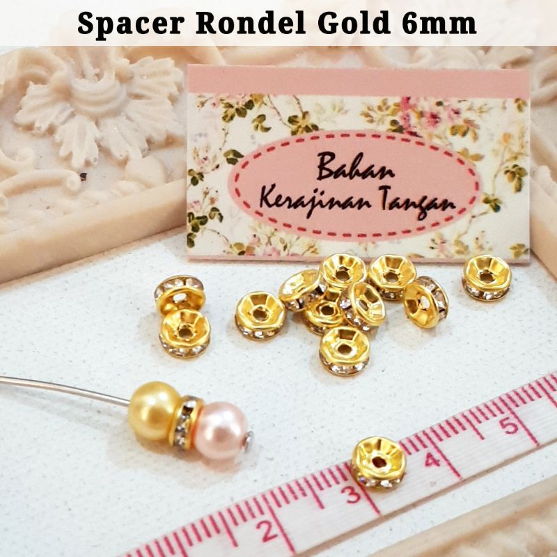 50 biji Spacer Rondel Mote Jarak Pembatas Manik Kristal 6mm 8mm Gold Silver isi 50 biji