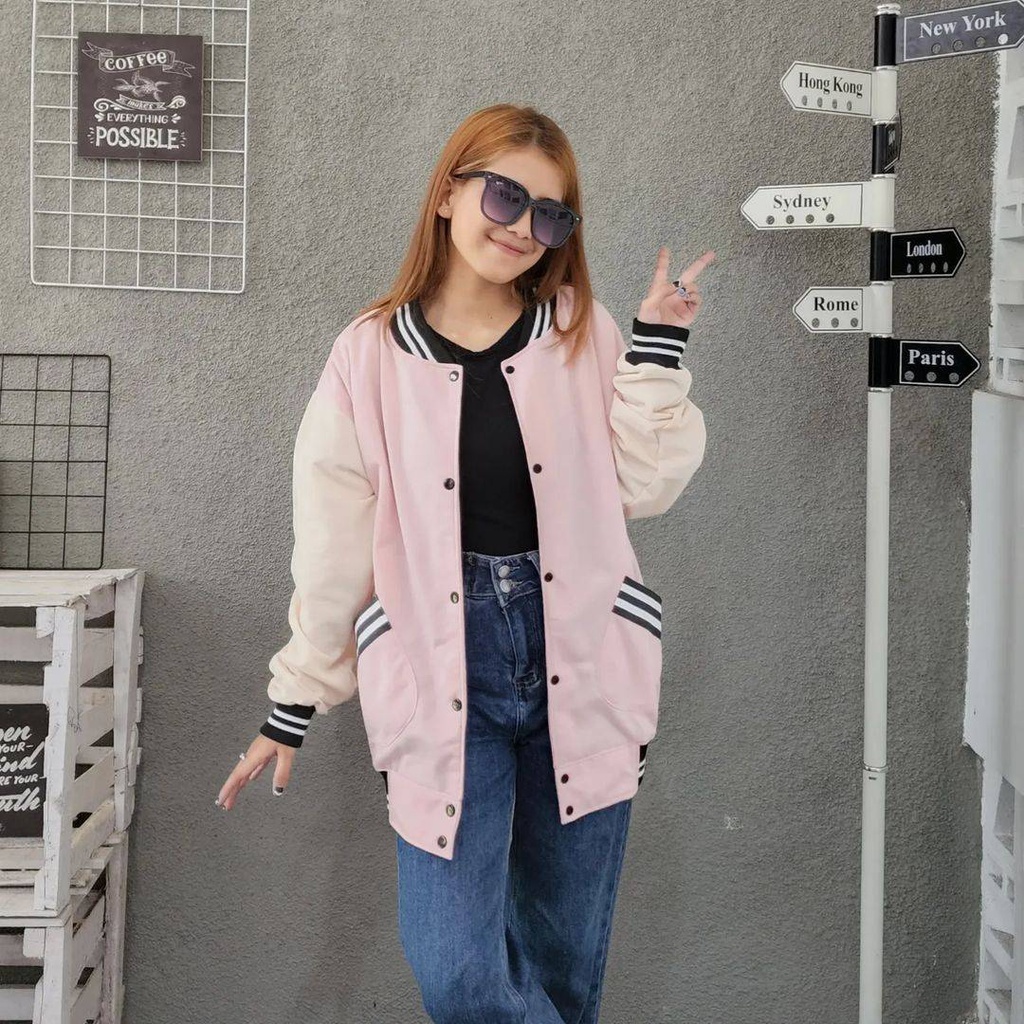 OVAL BASEBALL Sweater Jacket Varsity Baseball Oversize Outerwear Pria Wanita Kekinian Gaya Casual Stylish Ala Korean