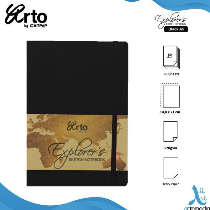 

Buruan Buku Sketsa Arto A5 Explorer Synthetic Soft Cover Notebook Sketchbook - Black Trendi