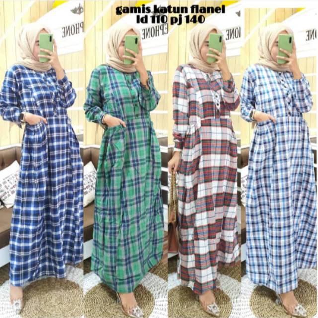Dress flanel import kotak kerah shanghai by frilla