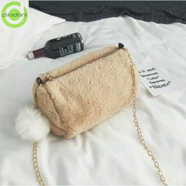 RULLY Sling Bag TAS SELEMPANG BULU LEMBUT IMPORT TERMURAH Ladies Crossbody FREE POMPOM