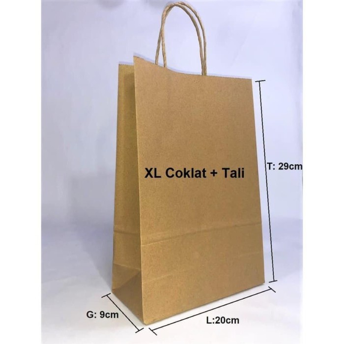 

Paperbag SOS XL Coklat Tali 10 Pcs 20x9x29cm