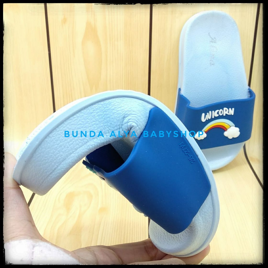 Sendal Anak Perempuan IMPORT Usia 3 4 5 Tahun Lentur BIRU - Sandal Anak Perempuan Karet Unicorn Size 26 - 30 Anti Licin