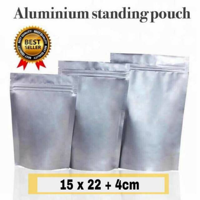Aluminium foil full standing pouvh kemasan kopi dan makanan ziplock bag aluminium