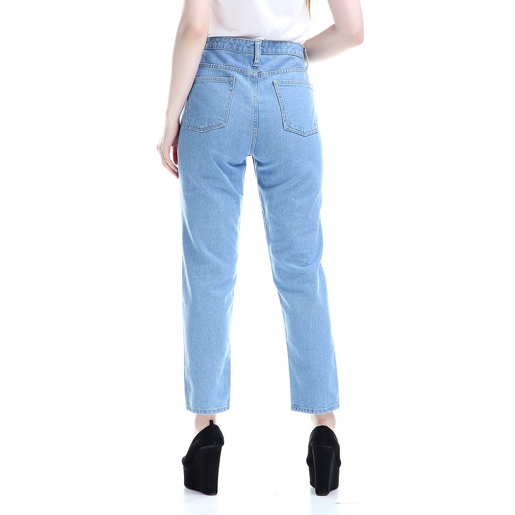 Dazina Celana Boyfriend Jeans Tebal Wanita - Ice blue