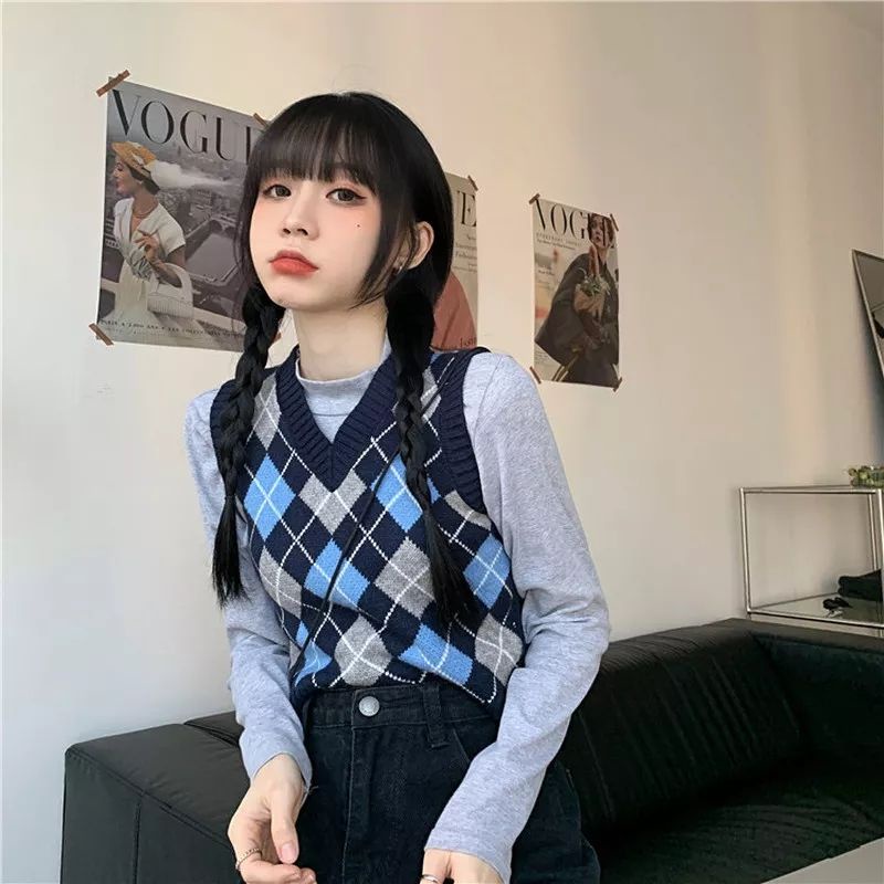 Vest Korea argyle knit sido