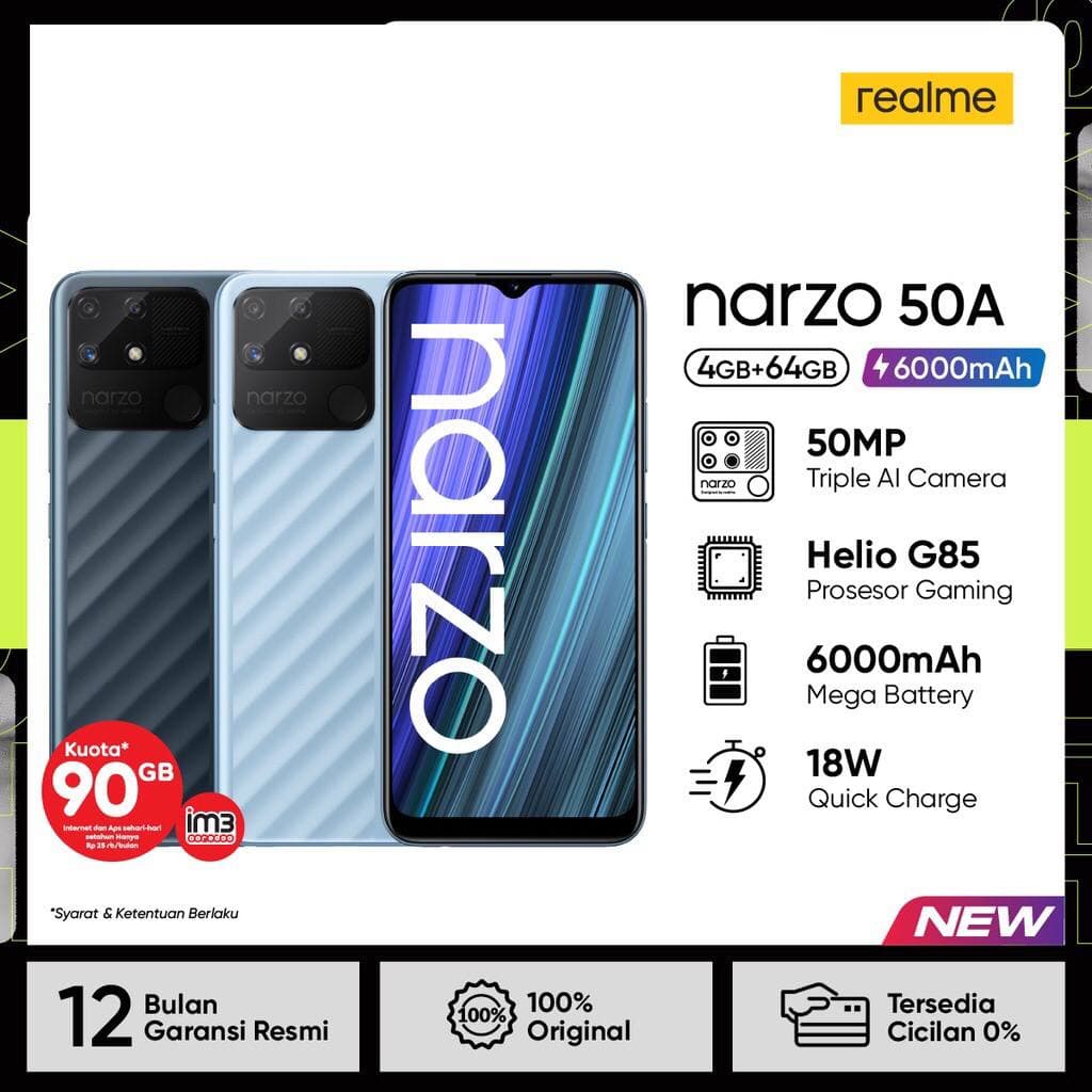 Realme Narzo 50A [4GB+64GB - 4GB+128GB] MediaTek Helio G85 - 50MP Triple Camera - 6.5&quot;IPS LCD - 5000mAh Garansi Resmi Realme 1 Tahun