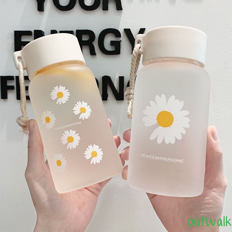 500ml Small Daisy Transparent Plastic Water Bottles BPA Free Creative Frosted Water Bottle With Portable Rope Travel Tea Cup ow