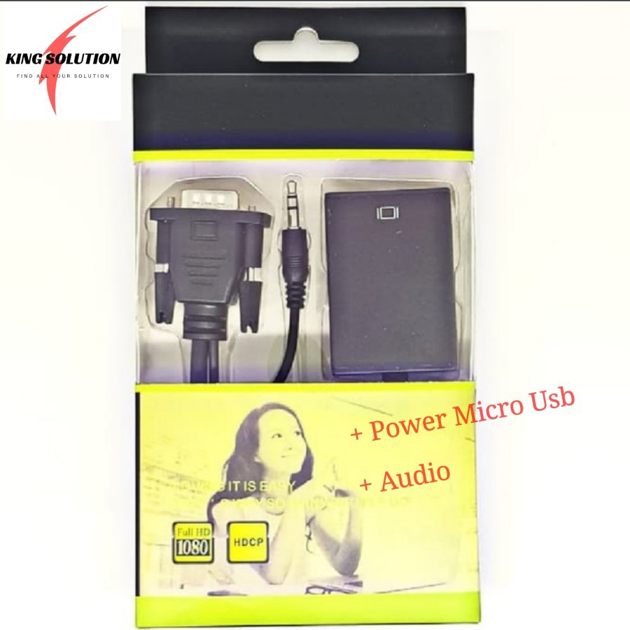 Kabel VGA to HDMI Adaptor With Micro Usb Power Audio / Vga to HDMI Audio Power Micro USB