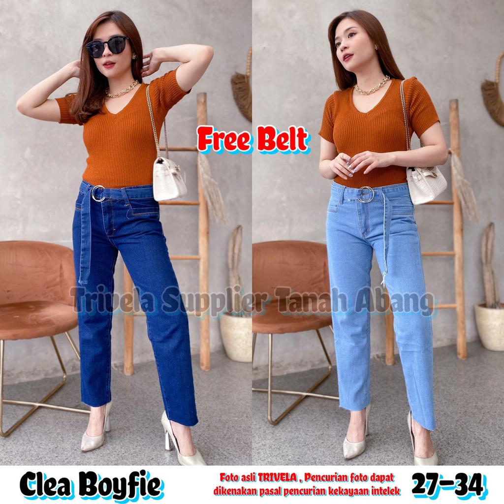 TRIVELA - CLEA BOYFIE / BOYFRIEND IKAT PINGGANG / CLEA LIGHT UNFINISHED BOYFIE FREE BELT