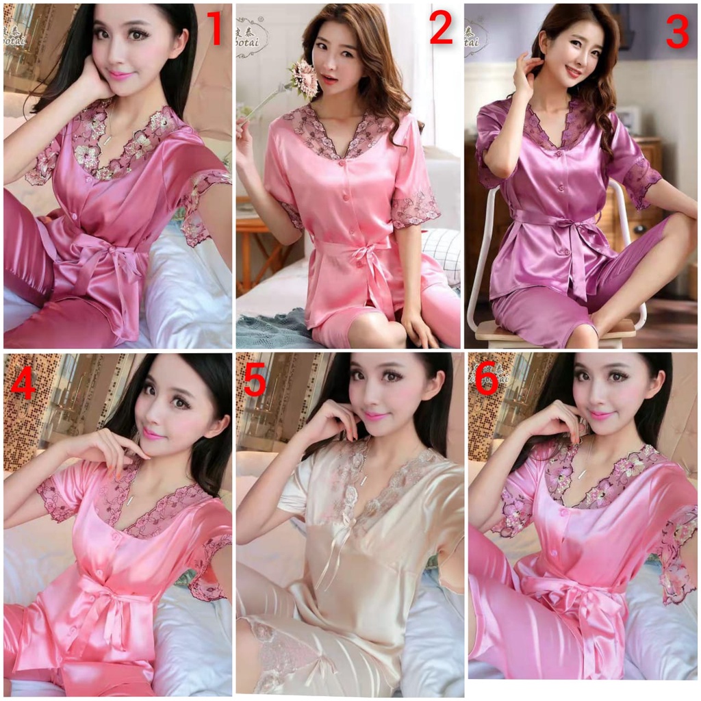 baju tidur 7/8 piyama satin silk import