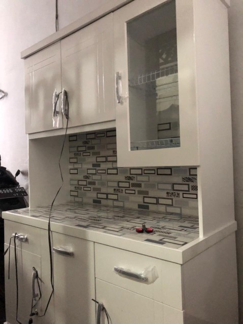 Promo Lemari Sayur Lemari Dapur 3 Pintu Kitchen Set Rak Piring Kayu Melamik Duco Lemari Makan Dapur