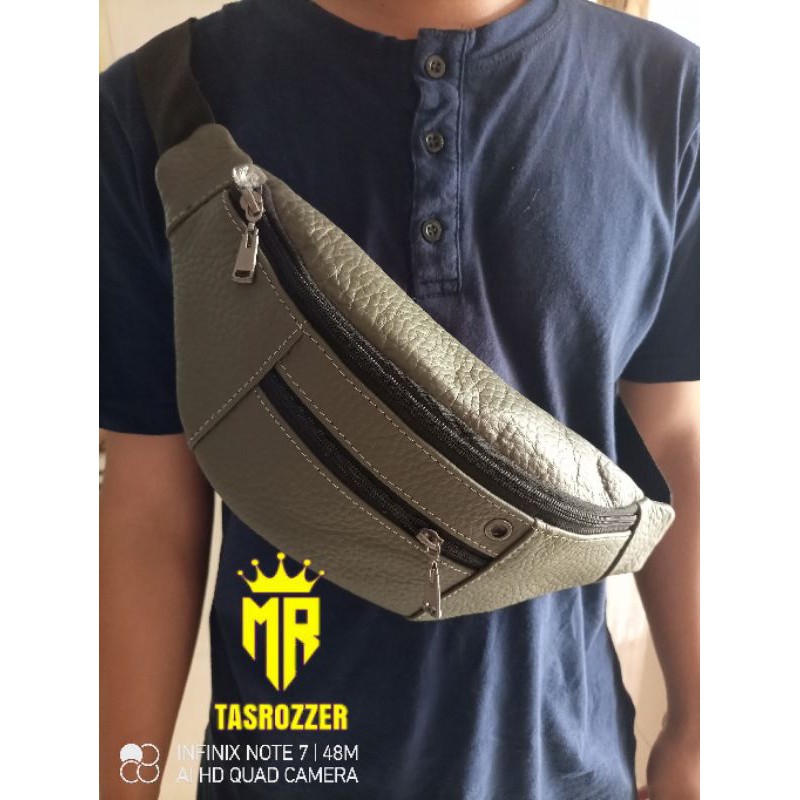 Waistbag kulit asli pria super tebal dan kuat tahan lama