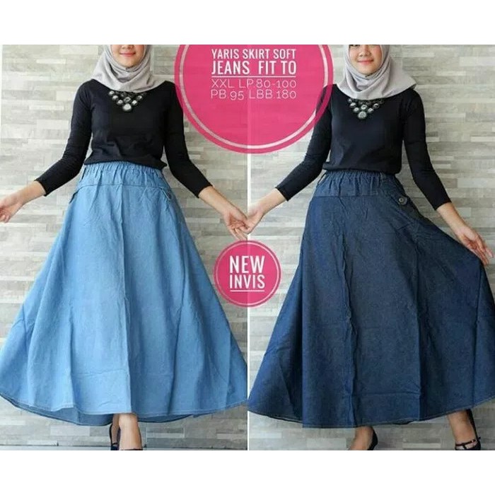 Rok payung panjang wanita jeans denim levis xl xxl jumbo bigsize
