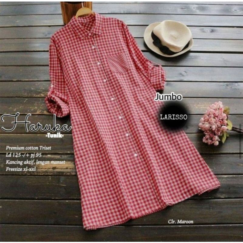 Haruka long tunik katun kotak kotak jumbo LD 125 XXL