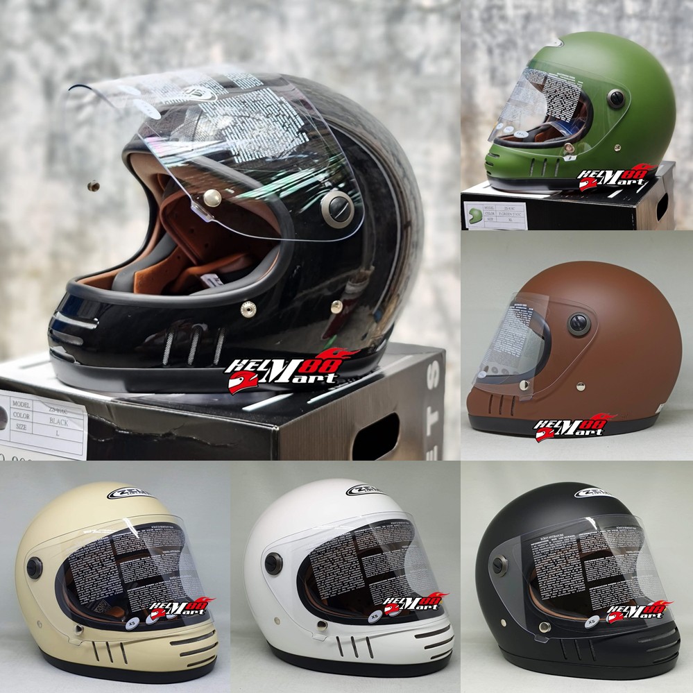Helm Zeus 816E Cafe Racer Zeus Zs-816e Helm Full Face Vintage 816 with visor