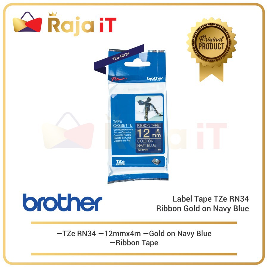 

BROTHER Label Tape Tze RN34 Ribbon Gold on Navy Blue Tape 12mmx4m