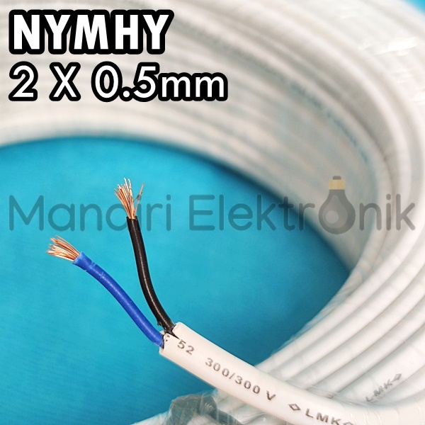 Kabel NYMHY 2x0.5mm Intica Meteran Per Meter Ecer - Kabel Putih Serabut isi 2 0,5mm Meteran - Kabel Serabut isi 2 Putih